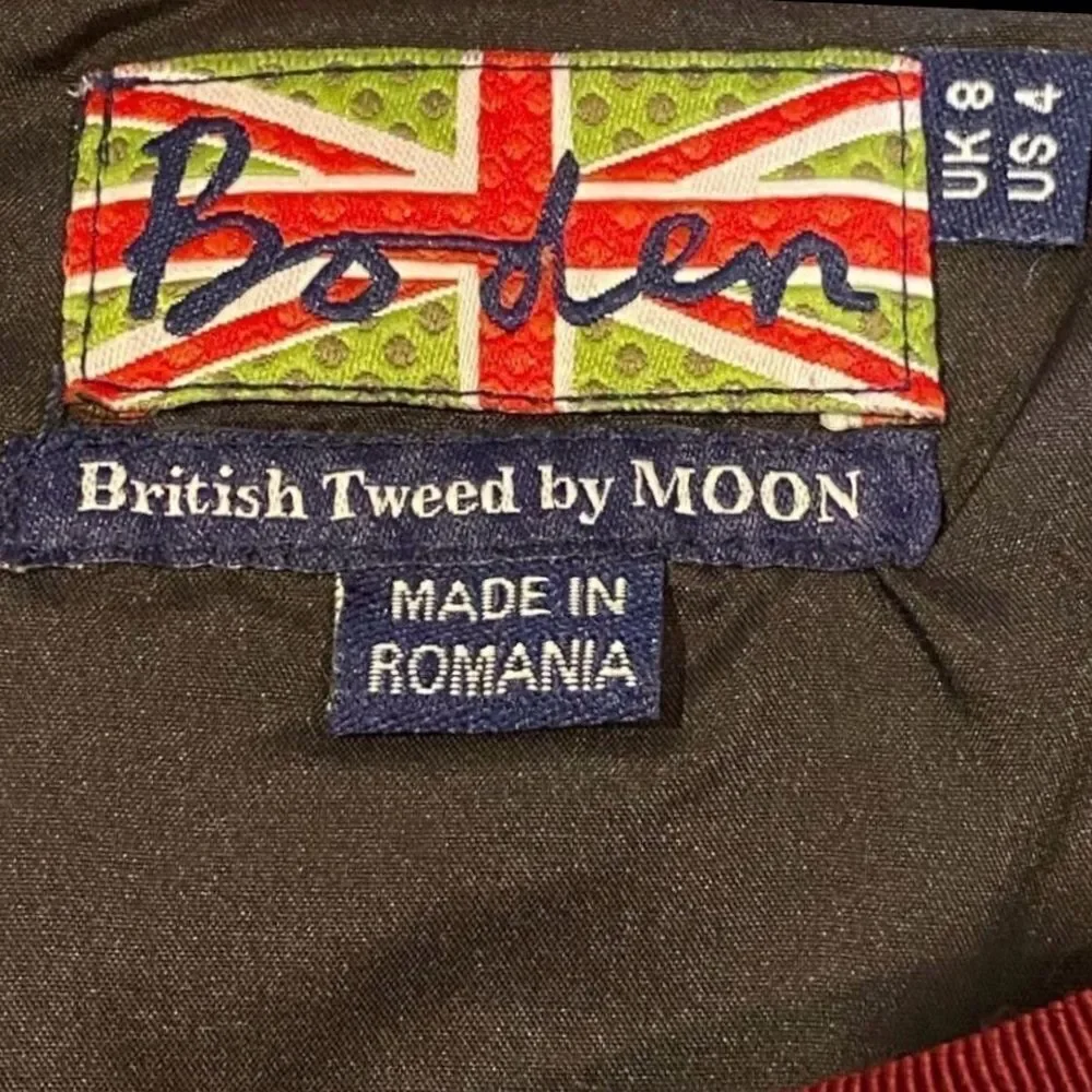 BODEN British Tweed Wool Black/Maroon/White/Blue Plaid Pencil Skirt 4 Classic - Picture 4 of 6